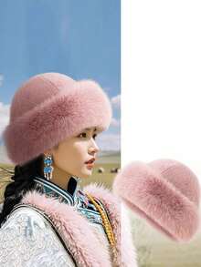 1Pair Unisex Thick Faux Fur Trim Winter Bucket Hat, Warm Wind‑Resistant Mongolian Snow Cap For Outdoor Travel - Men's a - View 4