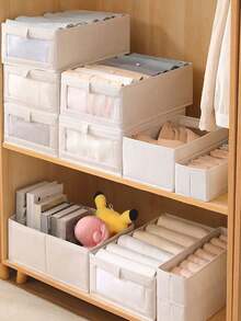 1 Foldable Clothes And Blanket Organizer With Clear Window And Handle, Reinforced Foldable Linen Storage Basket, Cloth Can Be Used As Window Wardrobe Organizer, Large Clothing Storage Box - Grey - View 4