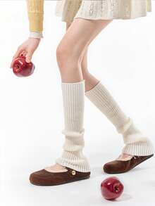 1 Pair Women's Vertical Striped Slouch Leg Warmers, Warm Knitted Leg Warmers, Thickened Versatile Leg Covers For Autumn/Winter - Multicolor - View 2