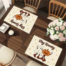 1/4/6pcs Halloween Series Cartoon Ghost Pumpkin Pattern Printed Placemats, Heat-Resistant Table Mat For Home Kitchen/Dining Table Protection, Party Scene Decoration - Multicolor - View 6