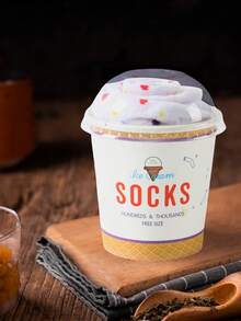 1 Pair Fun Mid-Calf Socks, Novel Unique Cute Colorful Ice Cream Pattern, Autumn/Winter New Premium Creative Gift Box, Soft Comfortable Suitable For Christmas/Halloween/Thanksgiving/Family Day Gathering/Party Holiday Gifting, Casual Daily Party Outing Fashion Socks, Unisex All-Season Socks, Surprise Christmas/Birthday Gift For Friends/Family, Casual Home Outdoor Sports Daily Wear, Skiing/Cycling/Running - White - View 5