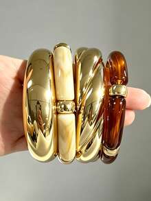 4pcs Vintage Elegant Bohemian Style Exquisite Wavy Women's Casual Open Cuff Bracelet Set Suitable For Daily Wear, Party, Date, Vacation - Multicolor - View 3