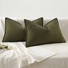 1 buah Sarung Bantal Pinggang Warna Hijau Zaitun, Sarung Bantal Persegi Panjang Motif Tulang Ikan dengan Lis Pinggiran, Sarung Bantal Dekoratif untuk Sofa Ruang Tamu (Isi Bantal Tidak Termasuk) - Dark Green - View 11