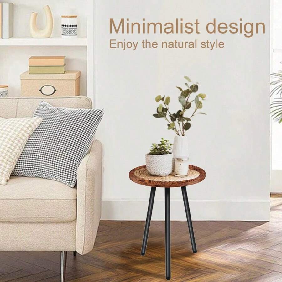 حامل نباتات معدني داخلي بتصميم بسيط حديث، طاولة صغيرة مستديرة لحمل الزهور والنباتات الخضراء - قهوة بني - مشاهدة 1