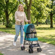 Dog Stroller, Foldable Dog Pram Miniature Breeds, Pet Stroller With Brake, Mesh, Dark Green On-Site - 1 - View 2