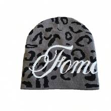 American Style Double-Sided Leopard Print Letter Knit Beanie, Unisex Autumn/Winter High Street Hip Hop Streetwear Woolen Cap - Multicolor - View 6