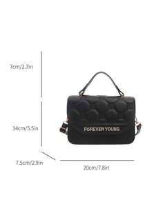Women's Hexagon Quilted Crossbody Bag, FOREVER YOUNG Letter Embroidery Handbag Shoulder Bag, PU Leather Detachable Strap Handbag, Suitable For Daily Commute - Black - View 7