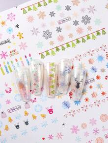 12款1入裝聖誕冬季水貼美甲貼紙，混款聖誕雪花、薑餅人、鹿、糖果棒圖案美甲貼花，DIY美甲裝飾配件，適用聖誕冬季假期美甲設計 - 彩色 - 查看 6