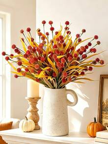 1 Pc Artificial Flowers Mini Dandelion Branches Long Stem Fake Flowers For Vase Filler Fall Decor Home Table Decoration DIY Centerpieces - Burnt Orange - View 1