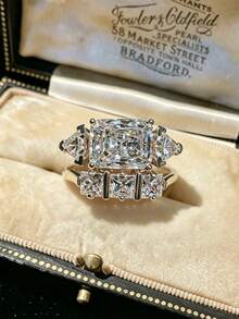 2pcs/Set Princess Square High Carbon Zirconia White Gold Plated Couple Rings Women's Minimalist Elegant Wedding Engagement Evening Party Rings - Platinum - View 1