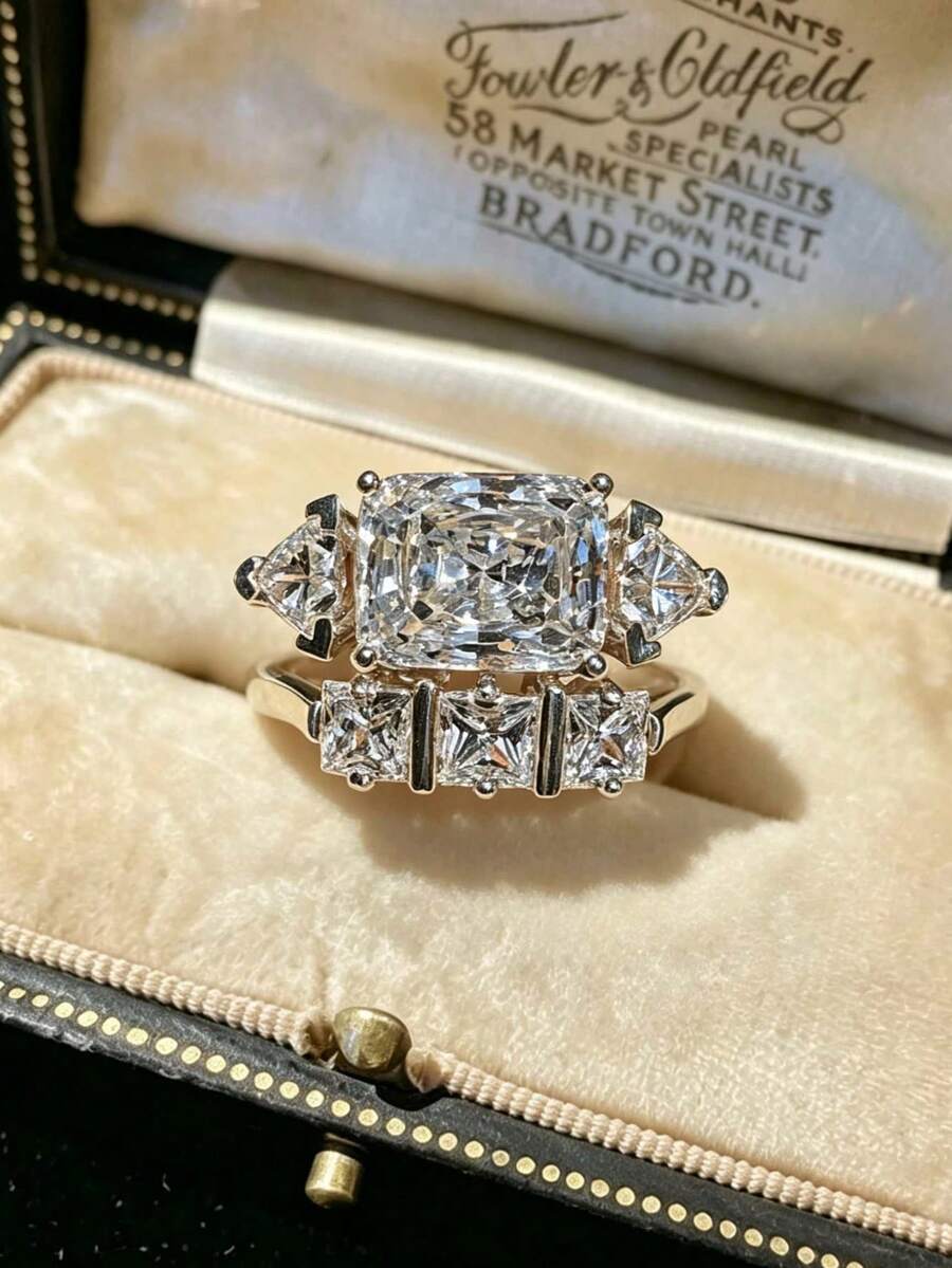 2pcs/Set Princess Square High Carbon Zirconia White Gold Plated Couple Rings Women's Minimalist Elegant Wedding Engagement Evening Party Rings - Platinum - View 1