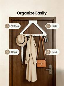 Large Upgraded Triangle Door Back Hook Rack Strong Load-Bearing No Drilling Required Hanging Clothes Bags Keys Hats Towels Robes Coats Organizer Storage Solution Perfect For Bedroom Bathroom Kitchen Dorm Room Home Organization Must-Have - Multicolor - View 10