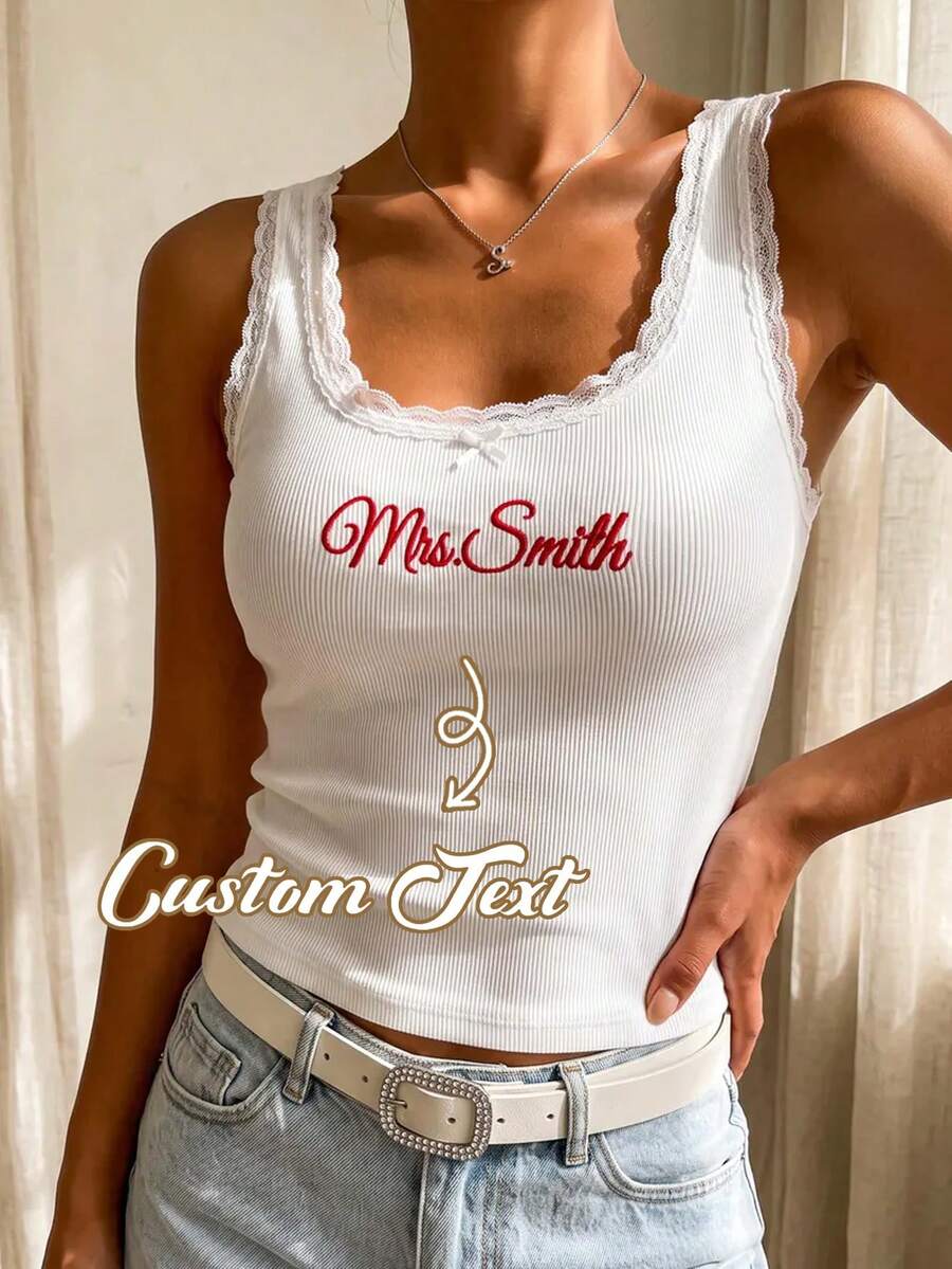 Custom Embroidered Name Lace Vest, Customized Bridesmaid Gift, Engagement Gift, Bachelor/Bachelor Party Top, Engagement Gift Bachelor/Bachelor Party