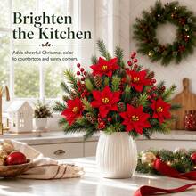 6pcs Christmas Red Artificial Flower Bouquet, Includes Red Berries, Pine Needles And Floral Decor, Suitable For Christmas Tree, Porch Entrance, Fireplace, Tabletop Centerpiece, Living Room And Office - Multicolor - View 8