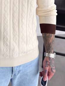 GRDR Fashion Men's Colorblock Collared Knit Long Sleeve Top - Casual Daily Wear - Apricot - View 6