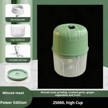 SOKANY Electric Garlic Grinder, Mini Food Processor, 300mAh USB Rechargeable, 250ml Large Capacity, One-Hand Operation 3-Blade, Grinding Seasoning/Baby Food, Portable Kitchen Appliance For Home And Dorm - Green - View 9
