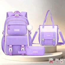 3pcs Highly Attractive Women's Backpack, Handbag And Storage Pouch Set, With Pom Pom Pendant And Small Badge, Backpack And Handbag Both Have Multiple Compartments And Pockets, Back Pocket, Suitable For Campus, Travel, Outing, Camping, Beach, Birthday And Holiday Gift Choice. - Sets - View 12