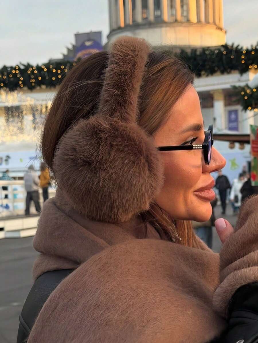 1pc Winter Faux Rabbit Fur Ear Muffs, Warm Thermal Lining Foldable Ear Muffs, Windproof Foldable Ear Muffs Winter Accessory - A - View 1