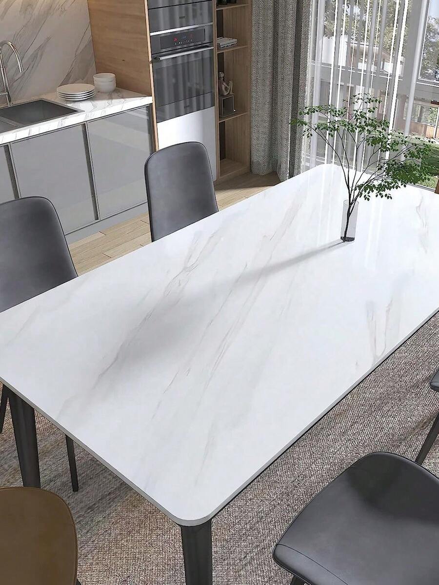 1pc Waterproof White Marble Pattern PVC Wallpaper, Heat Resistant Self-Adhesive Decorative Paper, Suitable For Kitchen, Bathroom, Bedroom And Living Room - White - View 1