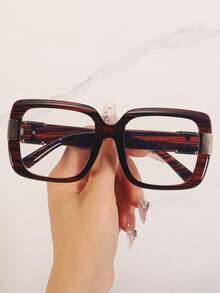 1pc European & American Style Square Large Frame With Metal Decorative Accessories, Minimalist Unisex Plano Glasses, High-End Frame Suitable For Gifting - Clear - View 9