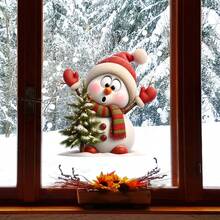 1pc Snowman Static Cling Glass Sticker, Christmas Window Decal, Xmas Glass Decor For Window, Kids Room, Glass Door, Home Holiday Ornament - Multicolor - View 4