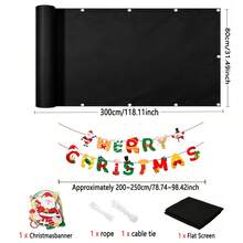Dekorasi Halaman Natal DIY, Layar Privasi Pagar Balkon + Bendera Natal yang Dapat Dilepas, Dekorasi Teras dan Penutup Pagar yang Dapat Digunakan Kembali dengan Tali Pengikat - Hitam - Beraneka warna - View 15