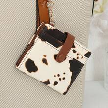 Women's Leopard & Cow Print PU Short Wallet With Key Hook, Multi-Card Slot Snap Closure Small Purse, Portable Mini Card Holder Coin Pouch, Lightweight Compact Handheld Wallet For Daily Commute And Casual Use, Multiple Animal Print Color Options, Fashionable Gift Wallet For Girls - Multicolor - View 9