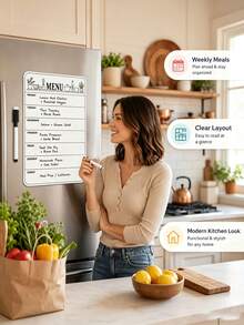 Refrigerator Whiteboard Menu Planner Sticker, Includes 1 Erasable Marker, Erasable Weekly Meal Plan Chart, Kitchen Shopping Memo, Refrigerator Message Board Erasable Memo Pad Whiteboard Sticky Note Calendar Weekly Planner - Multicolor - View 4