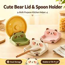 Cartoon Bear Plastic Pot Lid Holder, Desktop Pot Lid & Utensil Rack, Kitchen Countertop Pot Lid & Cutting Board Storage Organizer, Suitable For Kitchen, Restaurant, Christmas, Halloween Gift - Multicolor - View 2