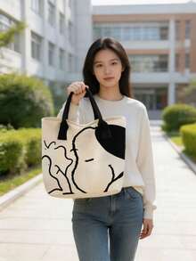 1 túi tote canvas kẻ sọc Snoopy, túi đeo vai dung tích lớn, túi xách đa năng dễ thương, phù hợp đi làm, đi chơi, du lịch, đi học, làm quà tặng sinh nhật, Valentine, Ngày của Mẹ - A - Xem 4