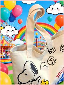 1pc Snoopy Striped Canvas Tote Bag, Large Capacity Shoulder Bag, Cute Multifunctional Handbag, Suitable For Work, Casual, Travel, School, Birthday, Valentine's Day, Mother's Day Gift - A - View 3