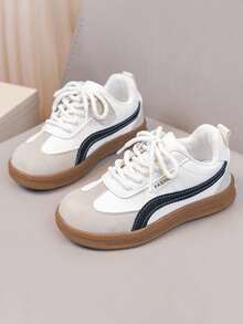 Giày sneaker trẻ em phối màu retro, đế mềm chống trượt, nhẹ, giày thể thao thường ngày cho bé trai và bé gái, phù hợp mặc hằng ngày và đi học - Màu be - Xem 4