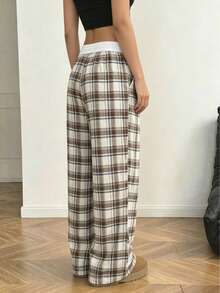 Women's Classic Plaid Contrast Color Drawstring Waist Casual Pants Can Be Worn Outerwear - Multicolor - View 2