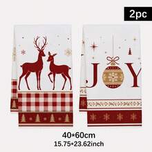 2PCS Kitchen Towels Christmas Ball & Text Christmas Reindeer Print 40*60cm Simple Style Rectangular Microfiber Kitchen Towels, Dish Cloths, Tablecloths, Hand Towels, Christmas Kitchen Decor, Home Decor, Neighbor Housewarming Gift, Perfect For Kitchen And Bathroom Use, Suitable For Housewives And Family Gathering Gifts, High Cost-Performance, Home Essential - White - View 3