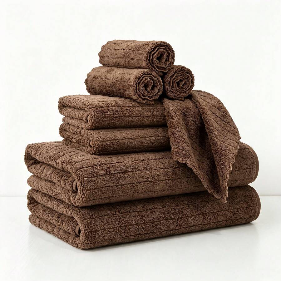8-Piece Towel Set, 2 Bath Towels + 2 Hand Towels + 4 Face Towels, Microfiber, Soft And Comfortable, Highly Absorbent, Vacuum Packed - Brown - View 1