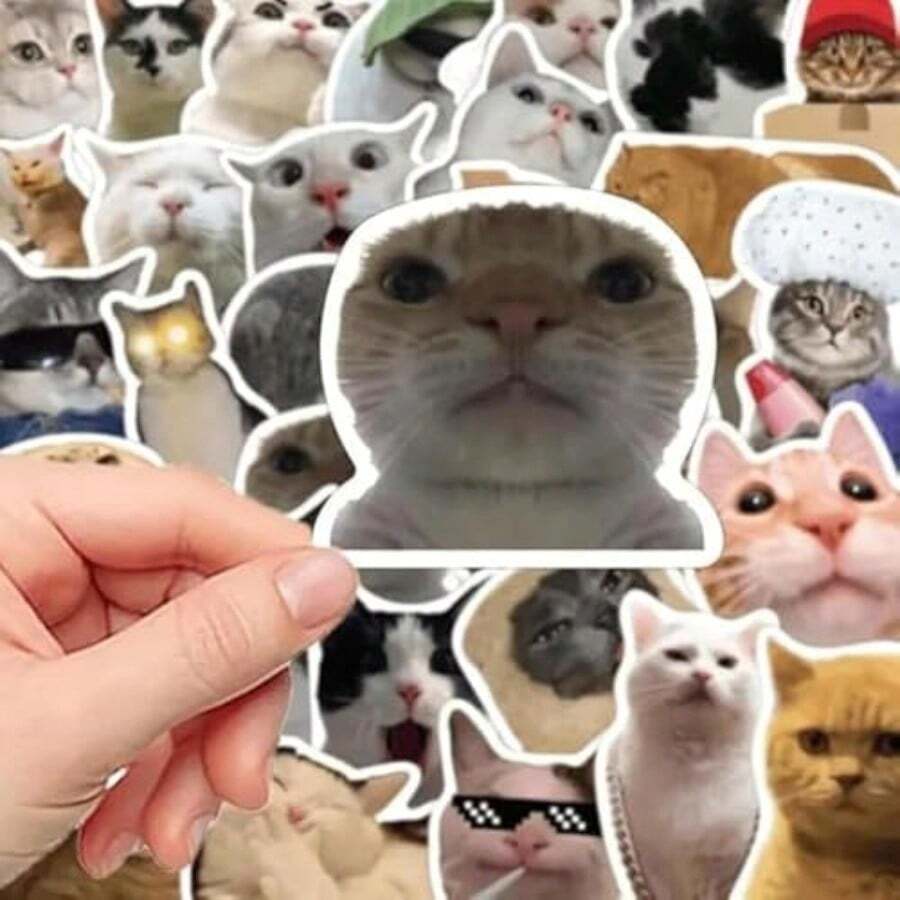 Stickers [100pcs set] Seal Cat Stickers Waterproof Decal Cute Cat Funny Cute Mem Cat Mem Notebook Seals Notebook/S ⁇ case/G ⁇ ar/PC/Mobile Decorations - 写真のように - チェックする 1