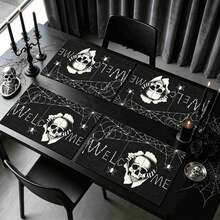 1/4/6pcs Halloween Series Bone Font Skeleton Spider Web Pattern Printed Placemats, Heat-Resistant Table Mats For Home Kitchen/Dining Table Protection, Party Scene Decoration - Multicolor - View 4