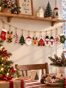 1 Set Of 10 Wooden Christmas Decorations, Including Santa Claus, Reindeer, Snowman, Christmas Tree, Christmas Stocking, Candy Cane, Star And Other Patterns, Suitable For Rustic Christmas Party Or Fireplace Wall Decor - Multicolor - View 6