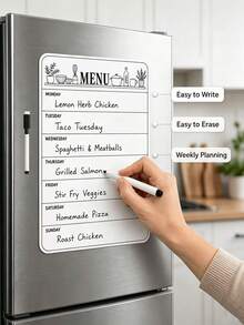 Refrigerator Whiteboard Menu Planner Sticker, Includes 1 Erasable Marker, Erasable Weekly Meal Plan Chart, Kitchen Shopping Memo, Refrigerator Message Board Erasable Memo Pad Whiteboard Sticky Note Calendar Weekly Planner - Multicolor - View 1