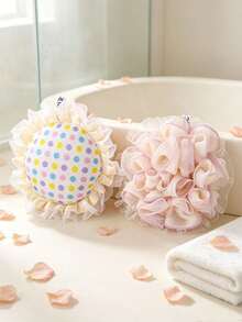 1PCSCute Polka Dot Bath Sponge, Large Fluffy Bath Loofah, Soft Mesh Shower Sponge For Body Cleansing, Ruffled Lace Bath Ball, Rich Foam Shower Loofah For Bathing, Gentle Exfoliating Body Scrubber For Bathroom Daily Use Christmas Gift - Multicolor - View 15