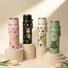 The Grinch Vacuum Cup 4-Color Christmas Vacuum Insulated Water Bottle, Joyful Christmas Style With Carrying Rope Stainless Steel , Double-Wall Reusable Travel Tumbler, Winter Holiday Christmas Gift - Multicolor - View 3