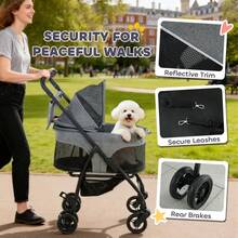 Pet Stroller, Foldable Dog Stroller With Detachable, Wheels, Storage Basket, Secure Leash On-Site - 1 - View 6