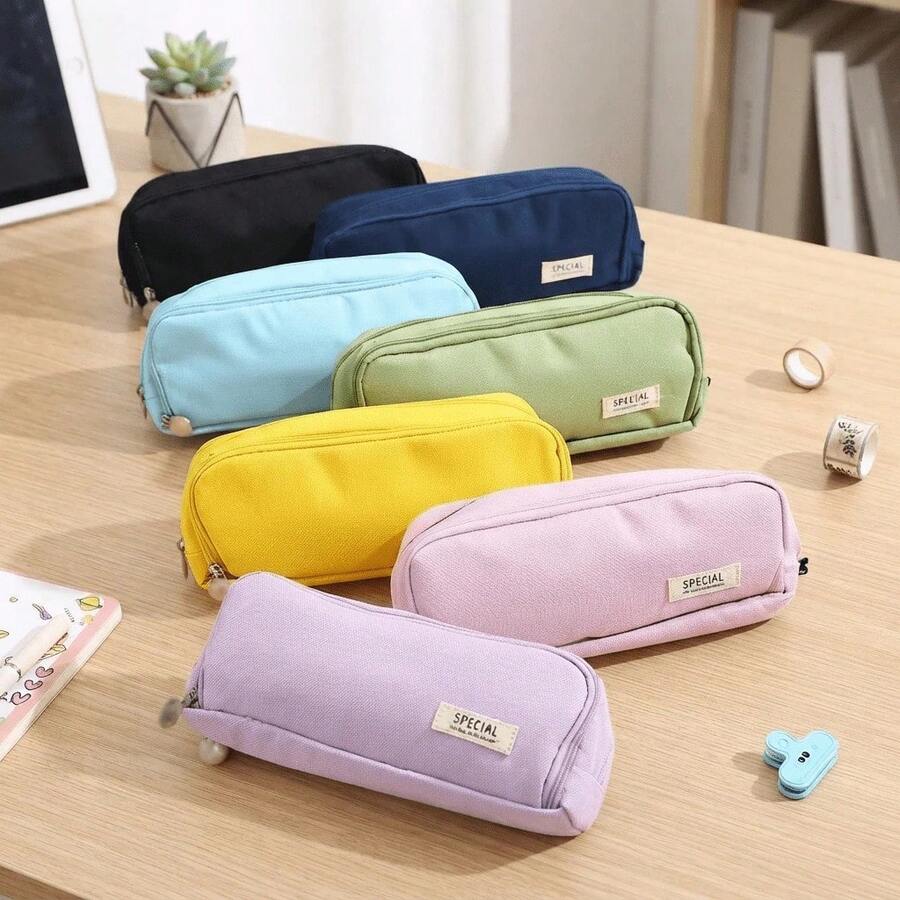 1pc Large 3-Compartment Pencil Case, Multi-Function Double Zipper Stationery Storage Bag, Desktop Organizer, Creative Makeup Bag, Back To School Student Supplies, Educational Gift - Single Piece - View 1