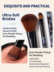 Portable Floral Printed Makeup Brush Set With Heart‑Shaped Velvet Powder Puff, Soft Multi‑Function Travel Makeup Brushes, All‑In‑One Makeup Essentials, Gifts For Women, Back‑To‑School Gift, Stocking Stuffers - Multicolor - View 4