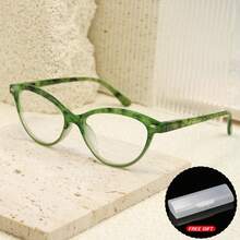 1pc Small Frame Cat Eye Reading Glasses, Leopard Print Design, Equipped With High-Quality Spring Hinges, Suitable For Women's Daily Reading Wear, Comes With High-Quality Eyeglass Storage Case - White - View 4
