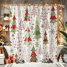 1pc Christmas Tree Shower Curtain, Vintage Design, Waterproof Bath Curtain, Suitable For Bathtub Partition, Bathroom Decor And Bathroom Accessories, Home Decor Gift, Includes 12 Hooks - Multicolor - View 9