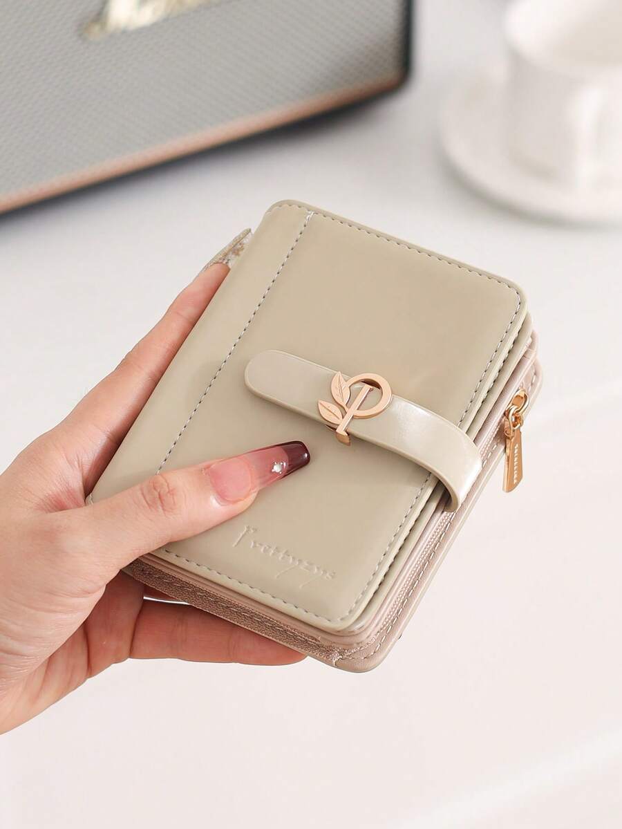 New Women's Short Wallet Korean Style PU Leather Fresh Minimalist Snap Closure Short Coin Purse Multi-Functional Student Storage Bag Bank Card Holder Christmas Birthday Gift