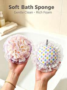 1PCSCute Polka Dot Bath Sponge, Large Fluffy Bath Loofah, Soft Mesh Shower Sponge For Body Cleansing, Ruffled Lace Bath Ball, Rich Foam Shower Loofah For Bathing, Gentle Exfoliating Body Scrubber For Bathroom Daily Use Christmas Gift - Multicolor - View 11