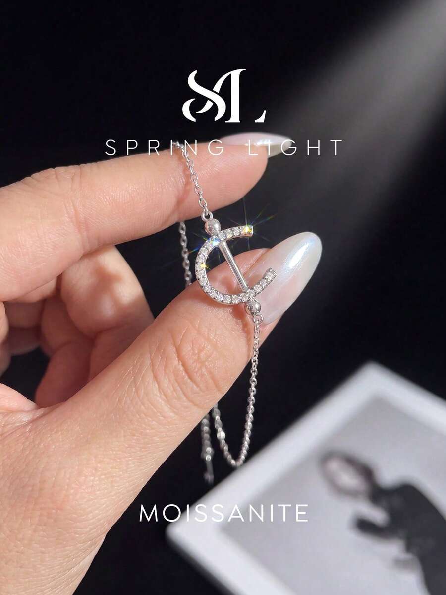 1pc Unique U-Shaped Horseshoe Moissanite Bracelet, Crafted From S, Suitable For Daily Wear, Dates, Weddings And Other Occasions - U-shaped Horseshoe Mozzarella Bracelet - View 1