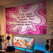 1 Pink Tapestry (Featuring An Inspirational Quote) - A Decorative Piece That Combines Aesthetic Appeal With Positive Vibes; Made Of Polyester, Suitable For Bedrooms Or Home Offices; Includes An Installation Accessory Kit. - Multicolor - View 2